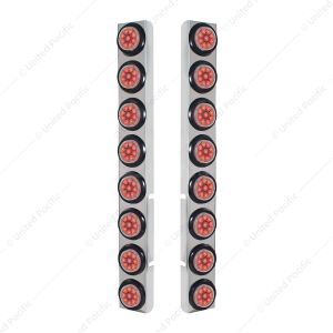 SS Rear Air Cleaner Bracket With 16X 9 LED 2" Reflector Lights For Peterbilt-Red LED/Clear Lens