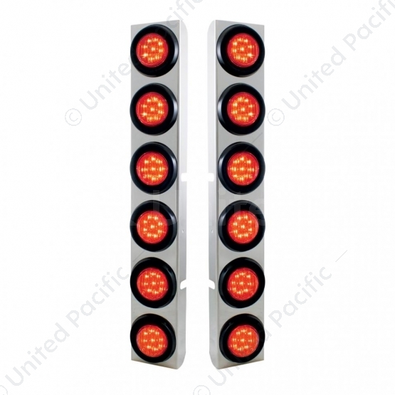 Stainless Rear Air Cleaner Bracket With Twelve 9 LED 2" Lights & Grommets For Peterbilt- Red LED/Red