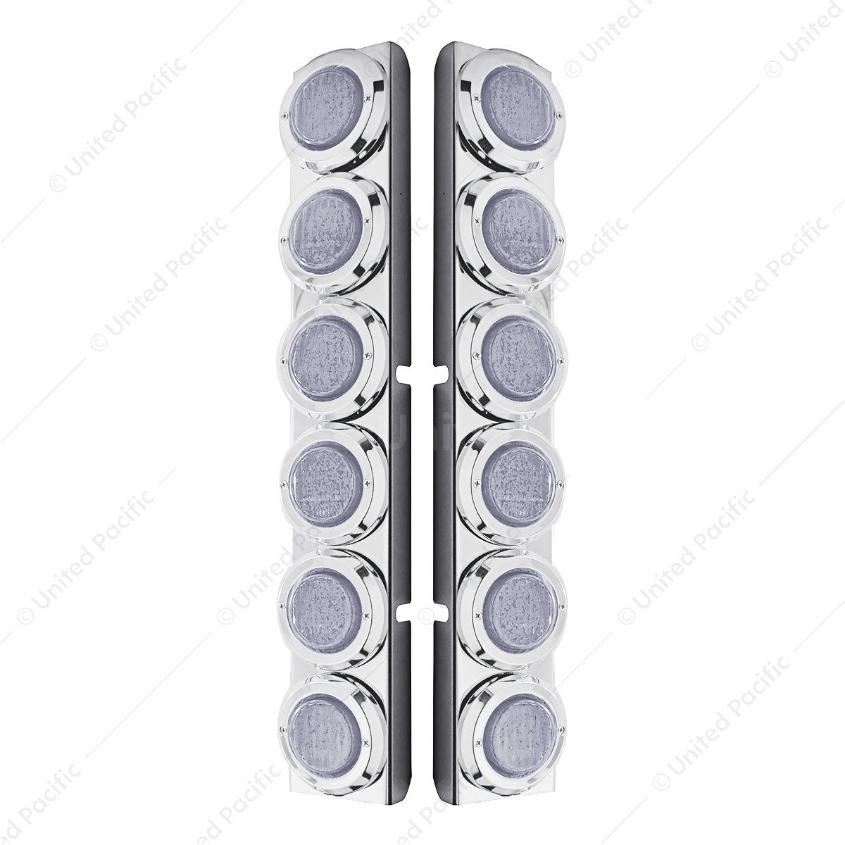Stainless Rear Air Cleaner Bracket With Twelve 9 LED 2" Lights & Bezels For Peterbilt- Red LED/Clear