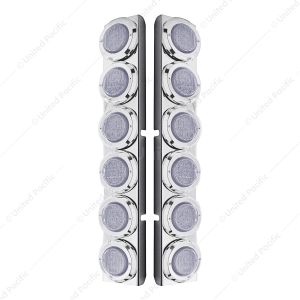 Stainless Rear Air Cleaner Bracket With Twelve 9 LED 2" Lights & Bezels For Peterbilt- Red LED/Clear