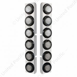 SS Rear Air Cleaner Bracket With 12X 9 LED 2" Lights For Peterbilt-Red LED/Clear Lens