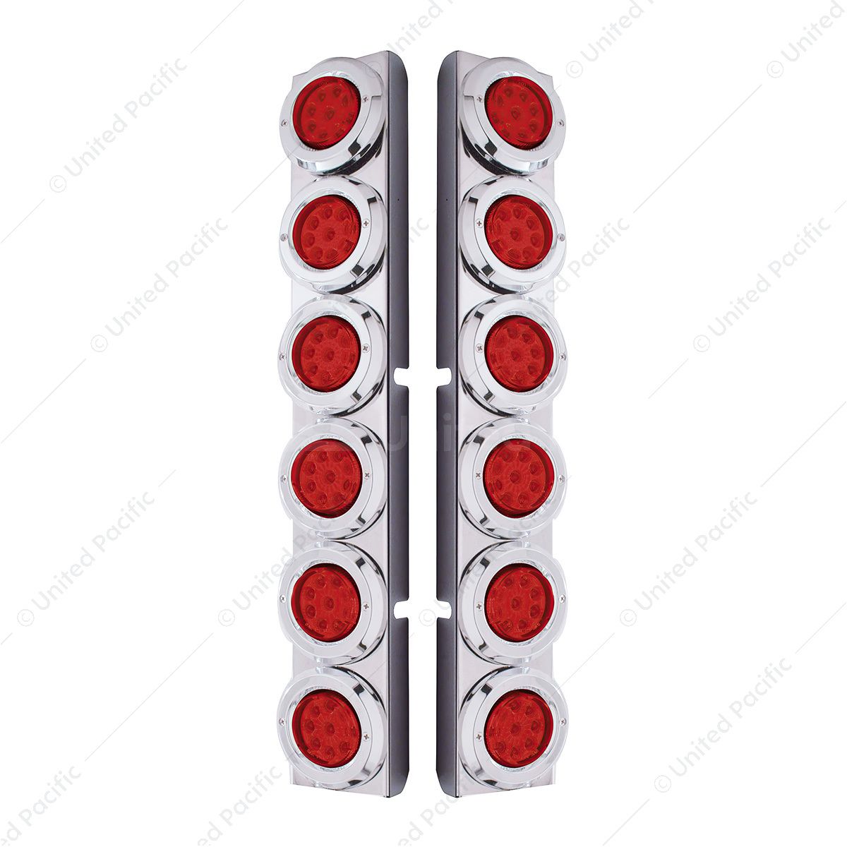 SS Rear Air Cleaner Bracket With 12X 9 LED 2" Reflector Lights & Bezels For Peterbilt-Red LED & Lens