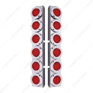 SS Rear Air Cleaner Bracket With 12X 9 LED 2" Reflector Lights & Bezels For Peterbilt-Red LED & Lens