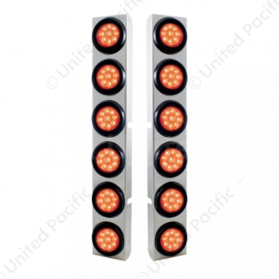 SS Rear Air Cleaner Bracket With 12X 9 LED 2" Reflector Lights For Peterbilt-Red LED & Lens