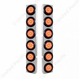 SS Rear Air Cleaner Bracket With 12X 9 LED 2" Reflector Lights For Peterbilt-Red LED & Lens