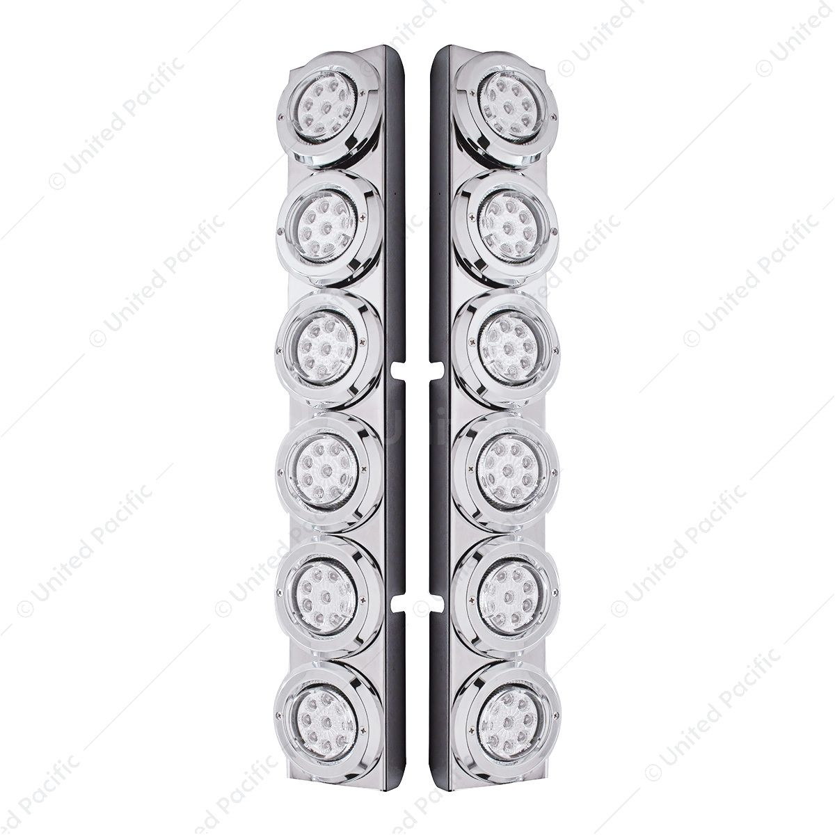 SS Rear Air Cleaner Bracket With 12X 9 LED 2" Reflector Lights & Bezels For Peterbilt-Red LED/Clear