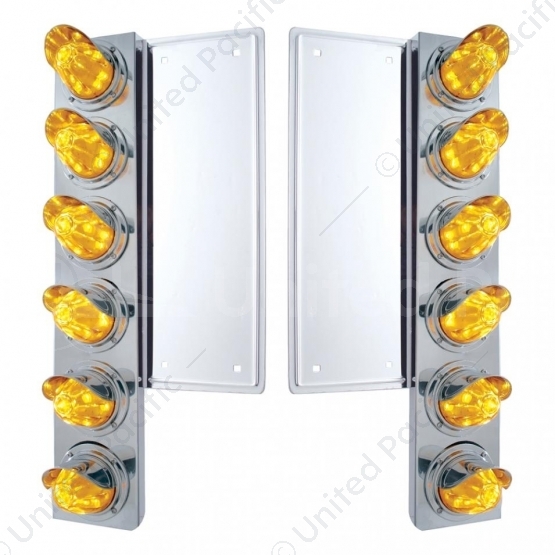 FL SS Front Air Cleaner Bracket With 12X 11 LED Watermelon Lights & Visors -Amber LED & Lens