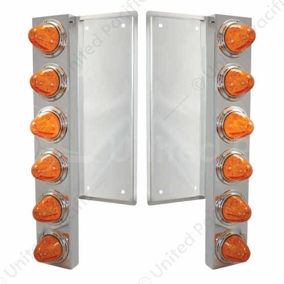 FL SS Front Air Cleaner Bracket With 12X 11 LED Watermelon Lights & Bezels -Amber LED & Lens