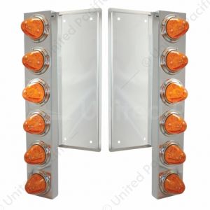 FL SS Front Air Cleaner Bracket With 12X 11 LED Watermelon Lights & Bezels -Amber LED & Lens