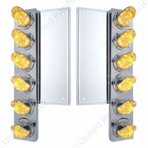 FL SS Front Air Cleaner Bracket With 12X 11 LED Watermelon Lights & Visors -Amber LED/Clear Lens