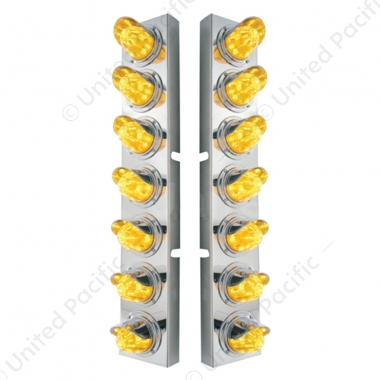 SS Front Air Cleaner Brkt With 14X 11 Amber LED Watermelon Light & Visor Bezel For KW Trucks-Amber L