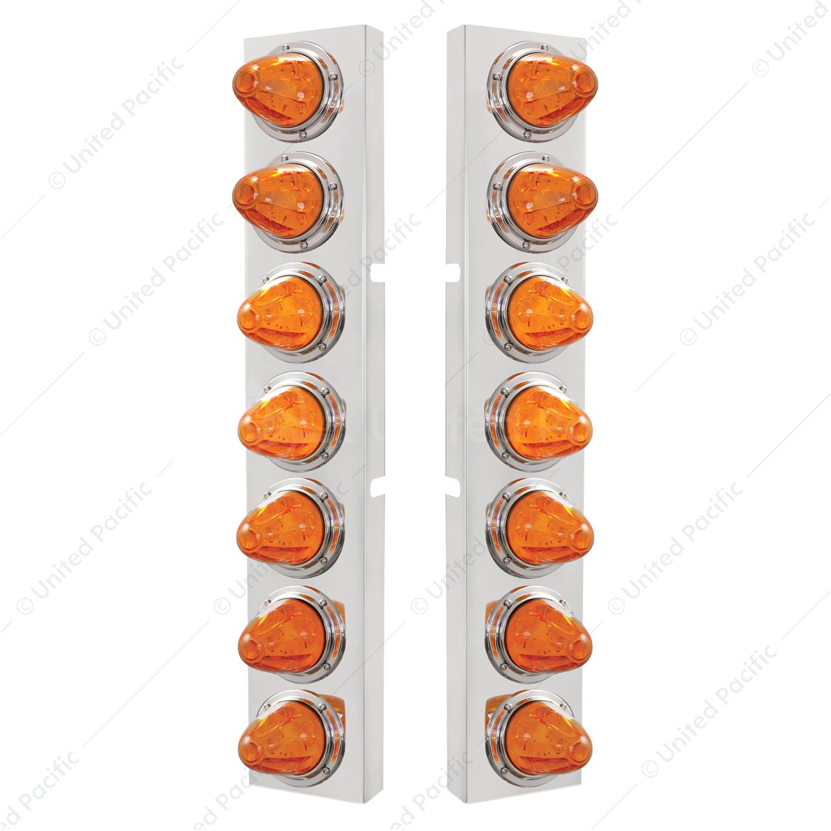 SS Front Air Cleaner Bracket With 14X 11 Amber LED Watermelon Lights & Bezel For KW Trucks -Amber Le