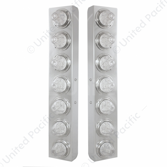 SS Front Air Cleaner Bracket With 14X 11 Amber LED Watermelon Lights & Bezel For KW Trucks -Clear Le