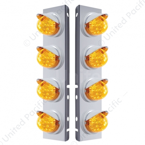SS Front Air Cleaner Bracket With 8X 17 LED Reflector Lights & Visors For Peterbilt-Amber LED & Lens