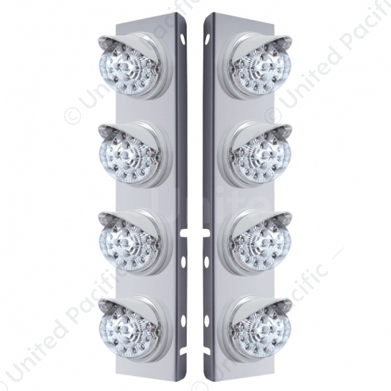 SS Front Air Cleaner Bracket With 8X 17 LED Reflector Lights & Visors For Peterbilt-Amber LED/Clear