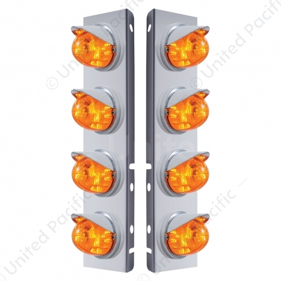 SS Front Air Cleaner Bracket With 8X 17 LED Watermelon Lights & Visors For Peterbilt-Amber LED & Len
