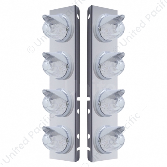 SS Front Air Cleaner Bracket With 8X 17 LED Watermelon Lights & Visors For Peterbilt-Amber LED/Clear