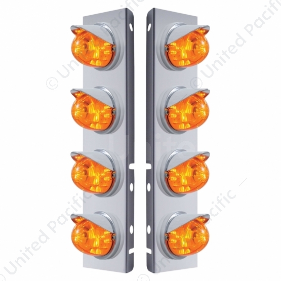 SS Front Air Cleaner Bracket With 8X 17 Amber LED Dual Func. Watermelon Lights & Visors For Peterbil