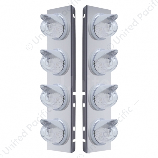 SS Front Air Cleaner Bracket With 8X 17 Amber LED Dual Func. Watermelon Lights & Visors For Peterbil