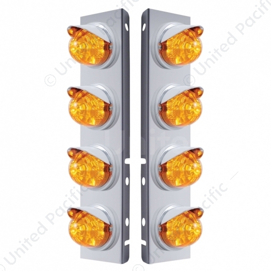 SS Front Air Cleaner Bracket With 8X 17 LED Reflector Watermelon Lights & Visors For Peterbilt-Amber