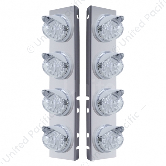 SS Front Air Cleaner Bracket With 8X 17 LED Reflector Watermelon Lights & Visors For Peterbilt-Amber