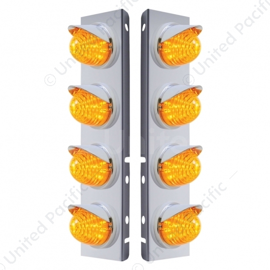 SS Front Air Cleaner Bracket With 8X 17 LED Beehive Lights & Visors For Peterbilt -Amber LED & Lens
