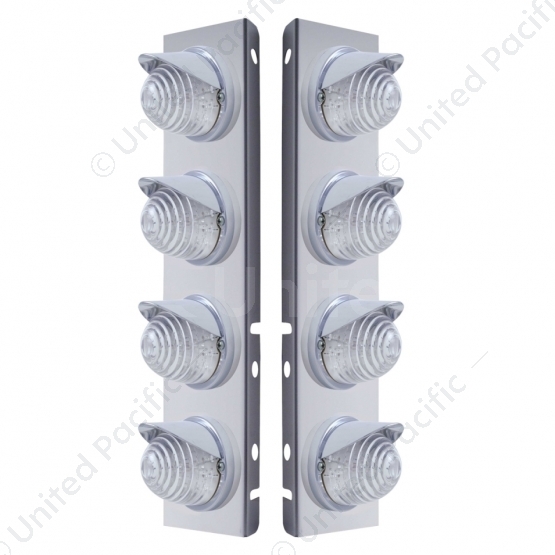 SS Front Air Cleaner Bracket With 8X 17 LED Beehive Lights & Visors For Peterbilt -Amber LED/Clear L