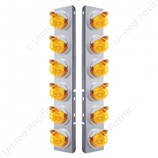 SS Front Air Cleaner Bracket With 12X 17 LED Reflector Lights & Visors For Peterbilt-Amber LED & Len