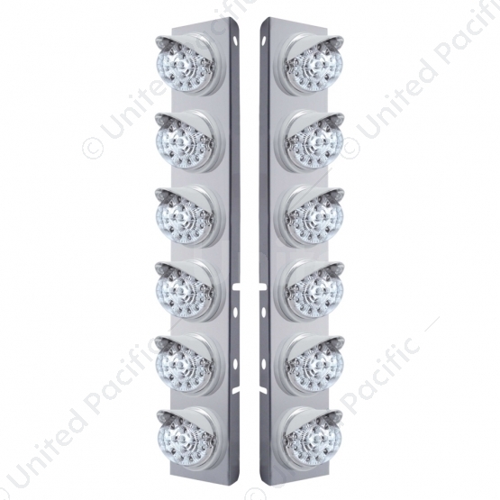 SS Front Air Cleaner Bracket With 12X 17 LED Reflector Lights & Visors For Peterbilt-Amber LED/Clear