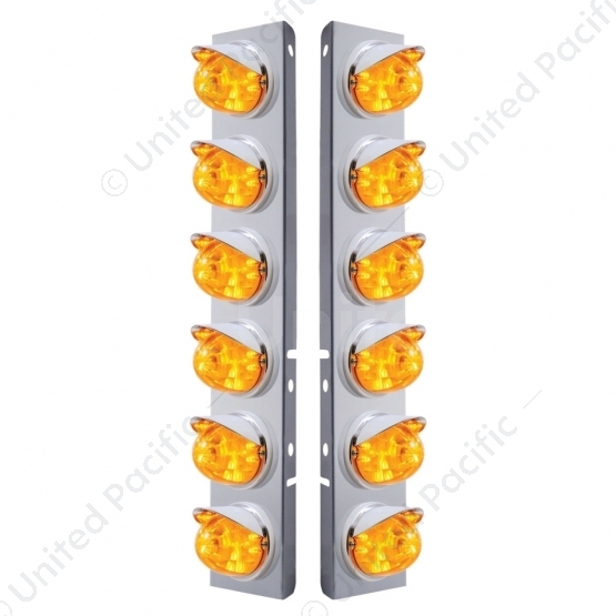 SS Front Air Cleaner Bracket W/12X 17 LED Watermelon Lights & Visors For Peterbilt-Amber LED & Lens