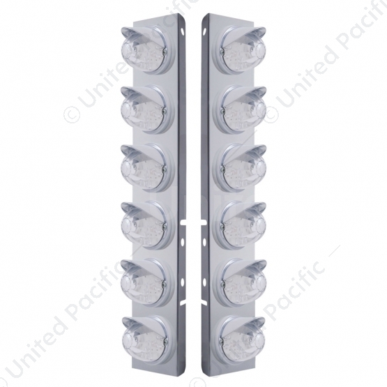 SS Front Air Cleaner Bracket W/12X 17 LED Watermelon Lights & Visors For Peterbilt -Amber LED/Clear