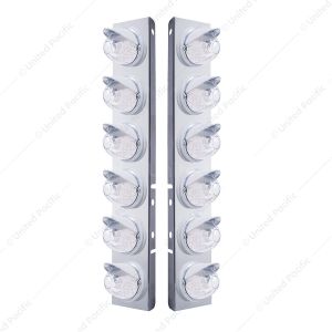 SS Front Air Cleaner Bracket With 12X 17 LED Watermelon Lights & SS Bezels For Peterbilt