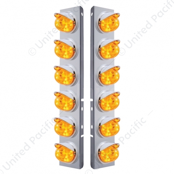 SS Front Air Cleaner Brkt With 12X 17 Amber LED Dual Function Watermelon Lights & Visors For Peterbi