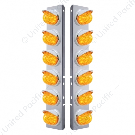 SS Front Air Cleaner Bracket W/12X 17 LED Beehive Lights & Visors For Peterbilt-Amber LED & Lens