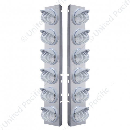 SS Front Air Cleaner Bracket W/12X 17 LED Beehive Lights & Visors For Peterbilt-Amber LED/Clear Lens