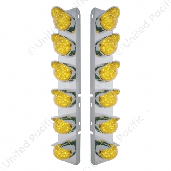 SS Front Air Cleaner Bracket With 12X 19 LED Bullet Style Lights & Visors For Peterbilt-Amber LED &