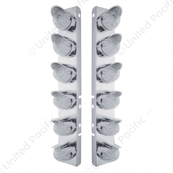 SS Front Air Cleaner Bracket With 12X 19 LED Bullet Style Lights & Visors For Peterbilt-Amber LED/Cl