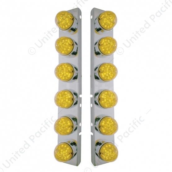 SS Front Air Cleaner Bracket With 12X 19 LED Bullet Style Lights & Bezels For Peterbilt-Amber LED &