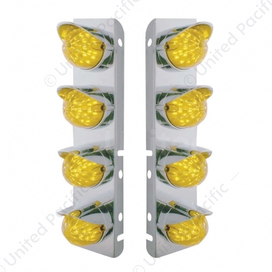 SS Front Air Cleaner Bracket With 8X 19 LED Bullet Style Lights & Visors For Peterbilt-Amber LED & L