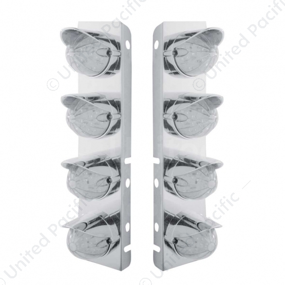 SS Front Air Cleaner Bracket With 8X 19 LED Bullet Style Lights & Visors For Peterbilt-Amber LED/Cle