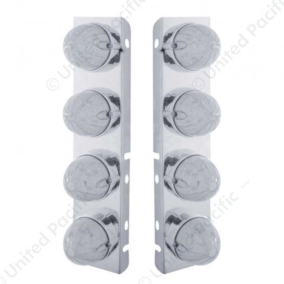 SS Front Air Cleaner Bracket With 8X 19 LED Bullet Style Lights & Bezels For Peterbilt-Amber LED/Cle