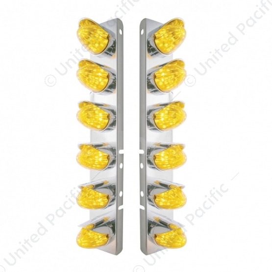 SS Front Air Cleaner Bracket With 12X 19 LED Watermelon Lights & Visors For Peterbilt-Amber LED & Le