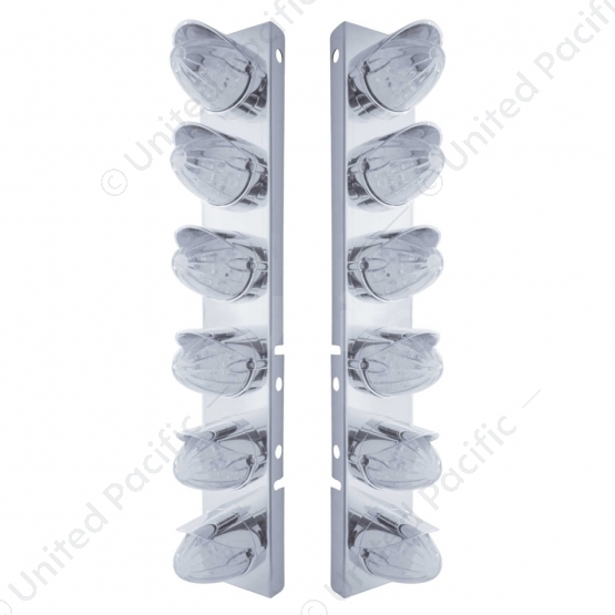 SS Front Air Cleaner Bracket With 12X 19 LED Watermelon Lights & Visors For Peterbilt-Amber LED/Clea