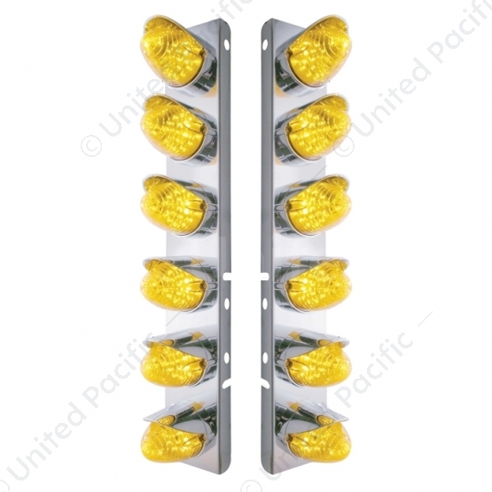 SS Front Air Cleaner Bracket With 12X 19 LED Beehive Lights & Visors For Peterbilt-Amber LED & Lens