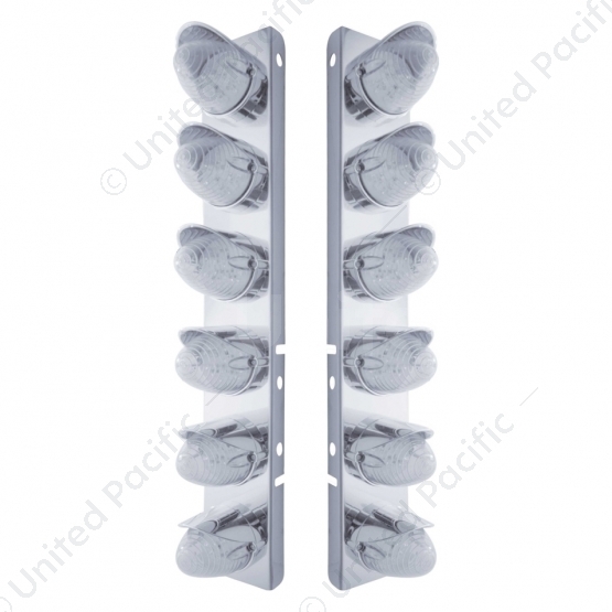 SS Front Air Cleaner Bracket With 12X 19 LED Beehive Lights & Visors For Peterbilt-Amber LED/Clear L