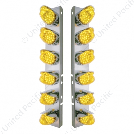 SS Front Air Cleaner Bracket With 12X 19 LED Reflector Lights & Visors For Peterbilt-Amber LED & Len