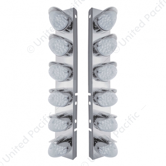 SS Front Air Cleaner Bracket With 12X 19 LED Reflector Lights & Visors For Peterbilt-Amber LED/Clear