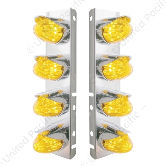 SS Front Air Cleaner Bracket With 8X 19 LED Watermelon Lights & Visors For Peterbilt-Amber LED & Len