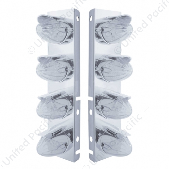 SS Front Air Cleaner Bracket With 8X 19 LED Watermelon Lights & Visors For Peterbilt-Amber LED/Clear