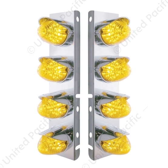 SS Front Air Cleaner Bracket With 8X 19 LED Beehive Lights & Visors For Peterbilt-Amber LED & Lens